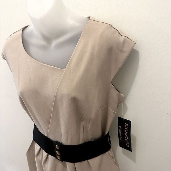Signature by Robbie Bee Khaki Belted Cap Sleeve Dress with POCKETS size 10 NWT - Picture 5 of 11